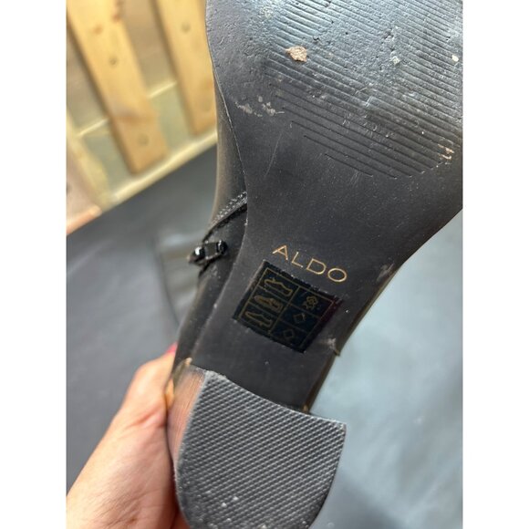 Aldo Black Faux Leather Knee-High Boots Size 8 With Chunky Heel & Side Zipper - Picture 10 of 11